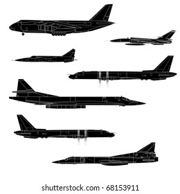 Combat aircraft. Team. Colored vector illustration for designers