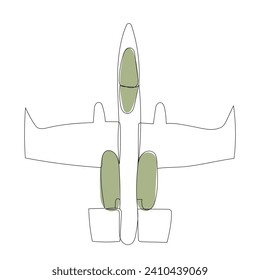 plano de línea continua de la vista superior de la aeronave de combate, esbozo, vector