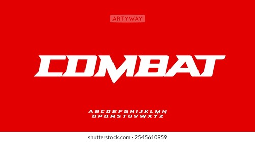 Combat alphabet, bold italic sharp letters, powerful font for dynamic logo, striking headline, sport and automotive branding, speed race titles. Vector typeset.