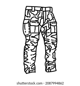 Combat Army Long Pants Part of Military and Army Force Equipments Hand Drawn Icon Set Vector.