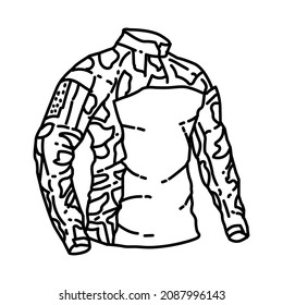 Combat Army Shirt Part of Military and Army Force Equipments Hand Drawn Icon Set Vector.