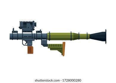 Combat Bazooka Portable Rocket Launcher, Military Army Weapon Object Flat Style Vector Illustration