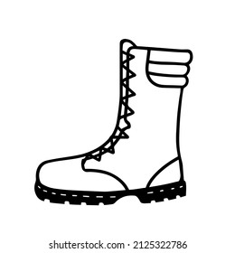 Combat boots. Military leather boots. Vector Illustration for printing, backgrounds, covers, packaging, greeting cards, posters, stickers, textile and seasonal design. Isolated on white background.