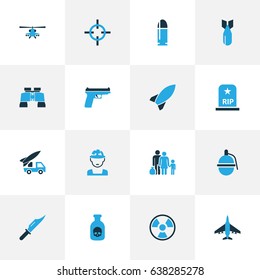 Combat Colorful Icons Set. Collection Of Rocket, Grave, Aim And Other Elements. Also Includes Symbols Such As Armored, Bullet, Dynamite.
