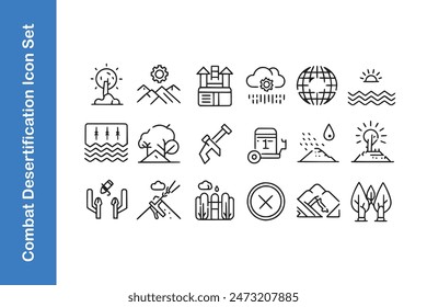 Combat desertification day Icon set 