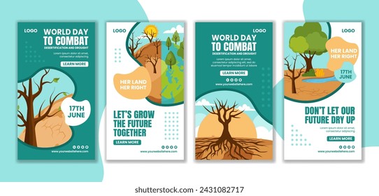 Combat Desertification and Drought Social Media Stories Flat Cartoon Hand Drawn Templates Background Illustration