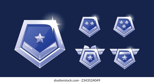 Combat Game Level Metallic Ui Icons, Pentagon Military Badges, Chevrons Or Banners With Wings, Stripes And Stars