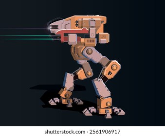 Combat gaming robot with laser weapons. Vector.