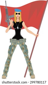 Combat girl with flag