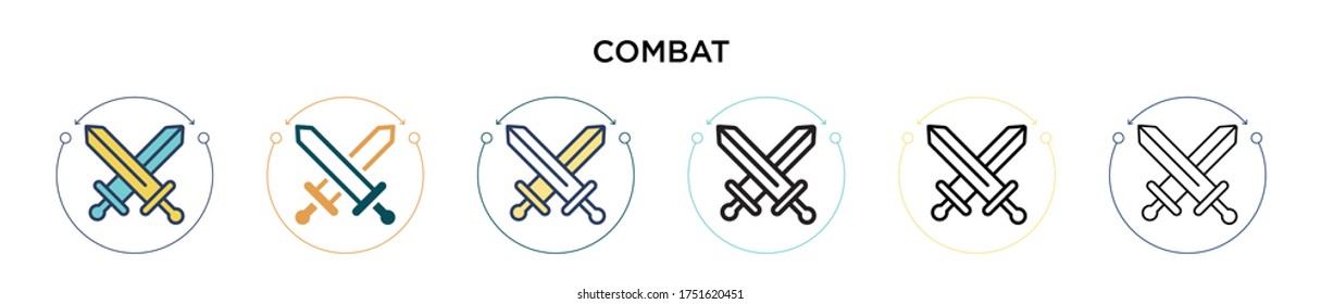 Combat icon in filled, thin line, outline and stroke style. Vector illustration of two colored and black combat vector icons designs can be used for mobile, ui, web