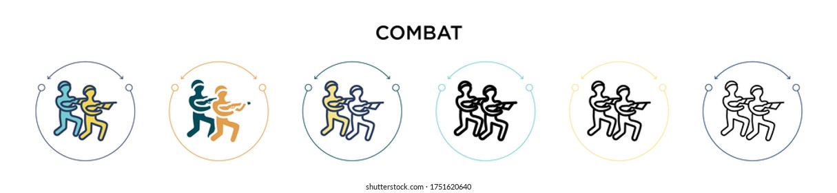 Icono de combate en el estilo relleno, delgado, contorno y trazo. Ilustración vectorial de dos iconos de los vectores de combate de color y negro se puede utilizar para móviles, ui, web