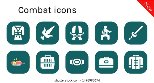 combat icon set. 10 filled combat icons.  Simple modern icons about  - Judo, Martial arts, Sword, pan, Carrier, Champion belt, Wushu