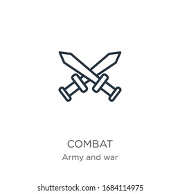 Icono de combate. Icono de contorno lineal de combate delgado aislado en fondo blanco del ejército y la colección de guerra. Signo vectorial de línea, símbolo para web y móvil