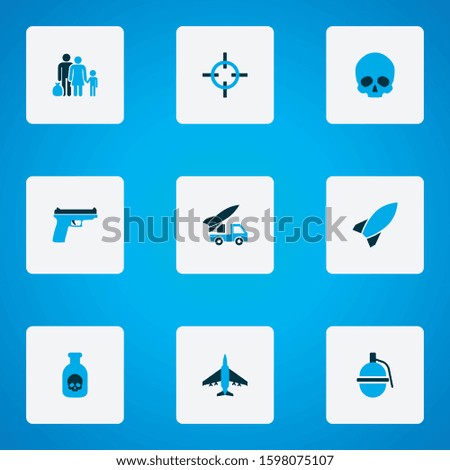 Combat icons colored set with fugitive, dynamite, bomb and other aim elements. Isolated vector illustration combat icons.
