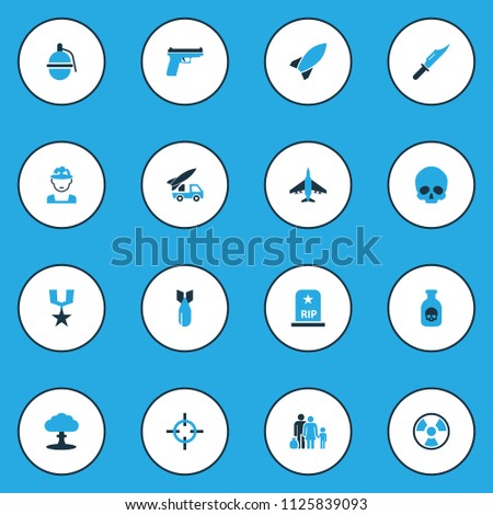Combat icons colored set with officer, sniper target, fugitive and other fighter elements. Isolated vector illustration combat icons.