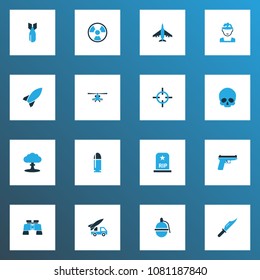 Combat icons colored set with tomb, military, dynamite and other artillery elements. Isolated vector illustration combat icons.