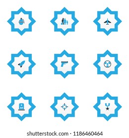 Combat icons colored set with tomb, order, firearm and other fighter elements. Isolated vector illustration combat icons.