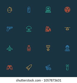 Combat icons line style set with artillery, bomb, poison and other fugitive  elements. Isolated vector illustration combat icons.