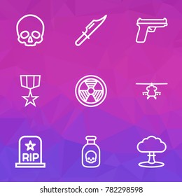 Combat icons line style set with radiation, rip, cutter and other radiation  elements. Isolated vector illustration combat icons.