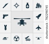 Combat icons set with chopper, cutter, ordnance and other panzer elements. Isolated vector illustration combat icons.