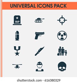 Combat Icons Set. Collection Of Chopper, Military, Cutter And Other Elements. Also Includes Symbols Such As Cutter, Grave, Bullet.