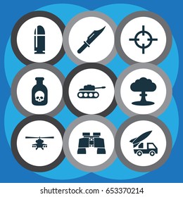 Combat Icons Set. Collection Of Chopper, Target, Glass And Other Elements. Also Includes Symbols Such As Shot, Danger, Atom.