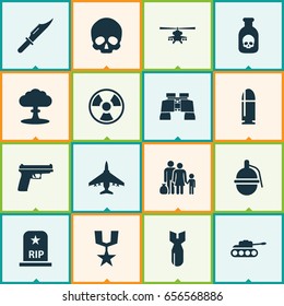 Combat Icons Set. Collection Of Chopper, Order, Atom And Other Elements. Also Includes Symbols Such As Skull, Weapons, Aircraft.