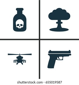 Combat Icons Set. Collection Of Danger, Weapons, Atom And Other Elements. Also Includes Symbols Such As Chopper, Poison, Atom.