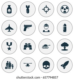 Combat Icons Set. Collection Of Dangerous, Atom, Military And Other Elements. Also Includes Symbols Such As Binoculars, Shot, Bio.