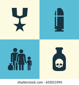 Combat Icons Set. Collection Of Fugitive, Danger, Slug And Other Elements. Also Includes Symbols Such As Bullet, Danger, People.