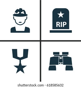 Combat Icons Set. Collection Of Glass, Order, Rip And Other Elements. Also Includes Symbols Such As Zoom, Gong, Military.