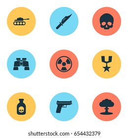 Combat Icons Set. Collection Of Order, Glass, Weapons And Other Elements. Also Includes Symbols Such As Explosion, Order, Gong.