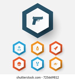 Combat Icons Set. Collection Of Order, Cranium, Missile And Other Elements. Also Includes Symbols Such As Medal, Fire, Panzer.