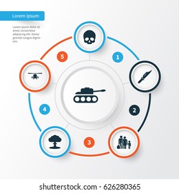Combat Icons Set. Collection Of Panzer, Atom, Fugitive And Other Elements. Also Includes Symbols Such As Explosion, Panzer, Helicopter.