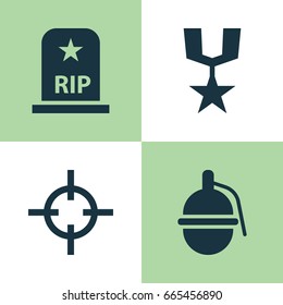 Combat Icons Set. Collection Of Rip, Bombshell, Order And Other Elements. Also Includes Symbols Such As Shot, Nuclear, Tomb.