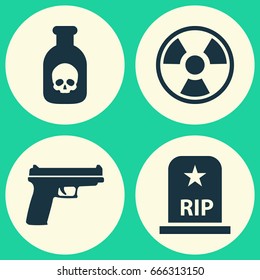 Combat Icons Set. Collection Of Rip, Weapons, Dangerous And Other Elements. Also Includes Symbols Such As Rip, Grave, Fatal.