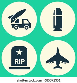 Combat Icons Set. Collection Of Slug, Rip, Ordnance And Other Elements. Also Includes Symbols Such As Artillery, Slug, Tomb.