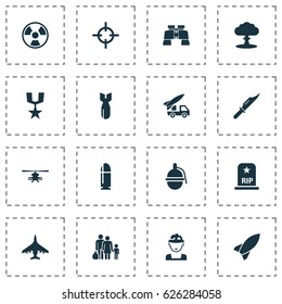 Combat Icons Set. Collection Of Target, Fugitive, Chopper And Other Elements. Also Includes Symbols Such As Tomb, Artillery, Scalper.