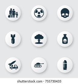 Combat Icons Set. Includes Icons Such As Rocket, Ordnance, Dangerous And Other.