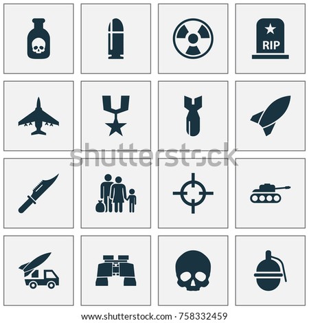 Combat Icons Set With Missile, Bombshell, Fugitive And Other Ordnance Elements. Isolated Vector Illustration Combat Icons.