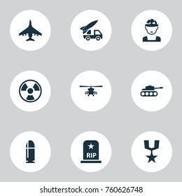 Combat Icons Set With Ordnance, Chopper, Dangerous And Other Slug Elements. Isolated Vector Illustration Combat Icons.