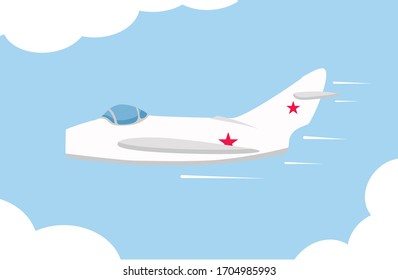 Avión de combate MiG-17. Volando en avión. Ilustración plana vectorial.