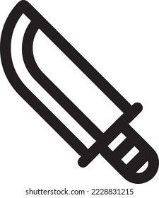 ícono de cuchillo de combate del ejército y colección de guerra. Cuchillo de combate lineal delgado, corte, icono de contorno de combate aislado en fondo blanco. Signo de cuchillo de combate vectorial de línea, símbolo