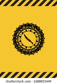 combat knife icon black grunge emblem with yellow background. Vector Illustration. Detailed.