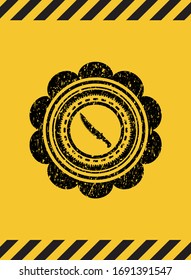 combat knife icon black grunge emblem inside yellow warning sign. Vector Illustration. Detailed.