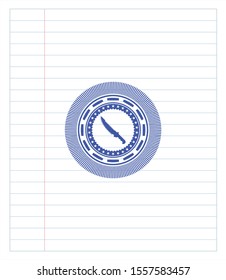 combat knife icon emblem drawn with pen. Blue ink. Vector Illustration. Detailed.