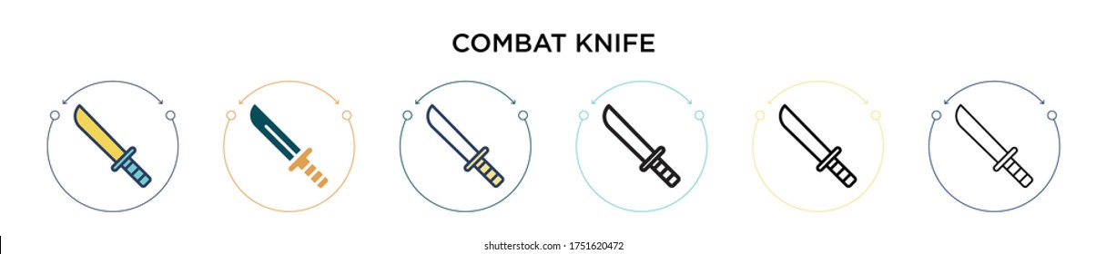 Icono de cuchillo de combate en estilo relleno, delgado, contorno y trazo. Ilustración vectorial de dos diseños de iconos vectoriales de combate en color y negro se pueden utilizar para móviles, ui, web