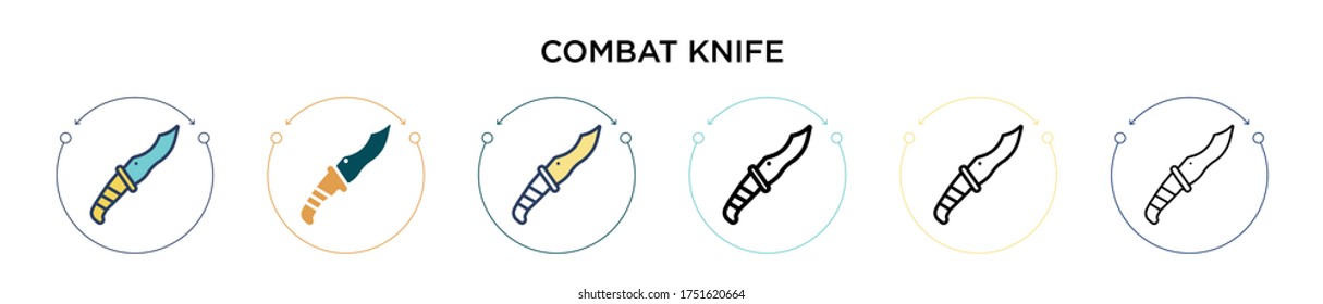 Combat knife icon in filled, thin line, outline and stroke style. Vector illustration of two colored and black combat knife vector icons designs can be used for mobile, ui, web