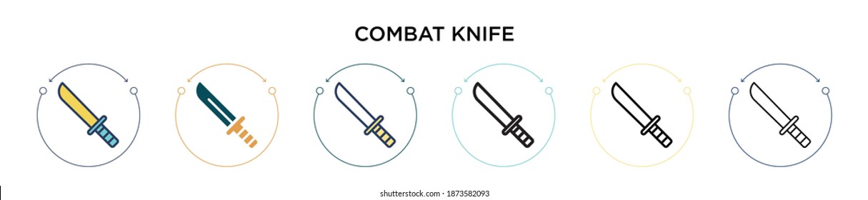 Combat knife icon in filled, thin line, outline and stroke style. Vector illustration of two colored and black combat knife vector icons designs can be used for mobile, ui, web