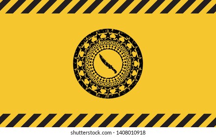 combat knife icon grunge black emblem with yellow background, warning sign. Vector Illustration. Detailed.